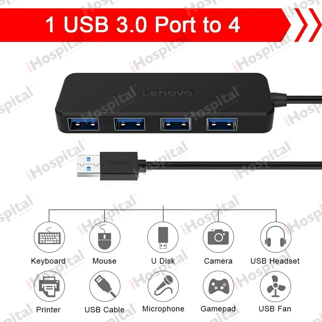 Lenovo A601 USB 3.0 Hub – 4 Ports, 5Gbps