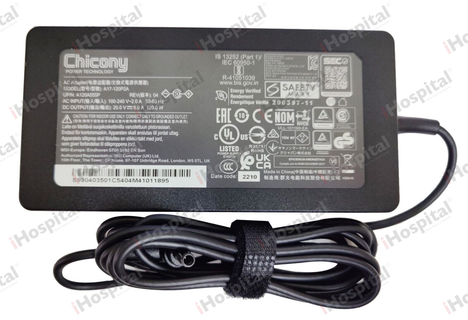 Original MSI Chicony 120W Laptop Charger 20V 6A – 4.5×3.0mm (A17-120P2A / ADP-120VH D)