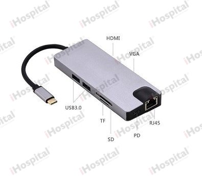 USB-C 8-in-1 Hub – HDMI, VGA, Gigabit Ethernet, 2× USB 3.0, Card Reader