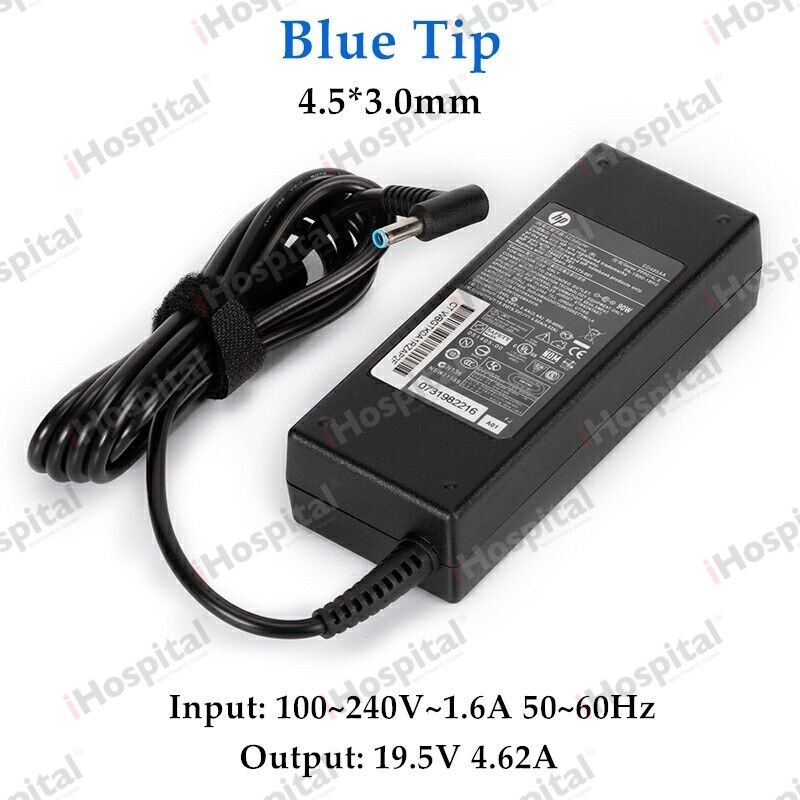 Replacement HP 90W Laptop Charger 19.5V 4.62A – 4.5×3.0mm Blue Pin (384020-001)