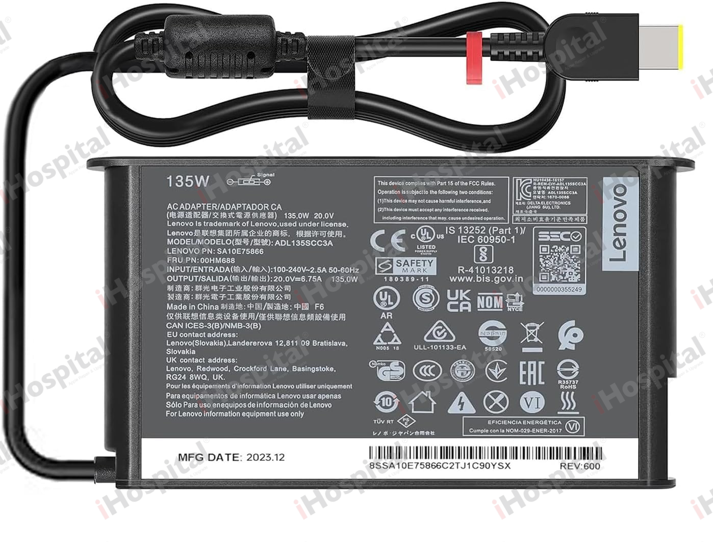 Original Lenovo 135W USB Laptop Charger 20V 6.75A (ADL135SCC3A)