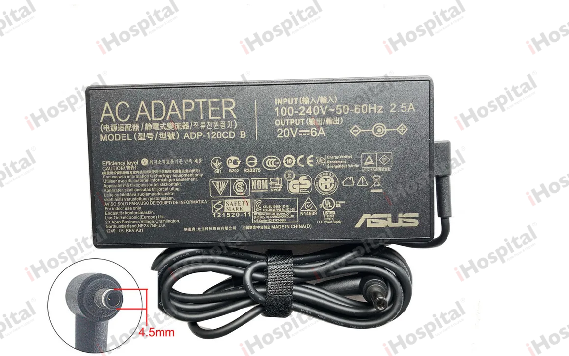 Original ASUS 120W Laptop Charger 20V 6A – 4.5×3.0mm (ADP-120CD B)