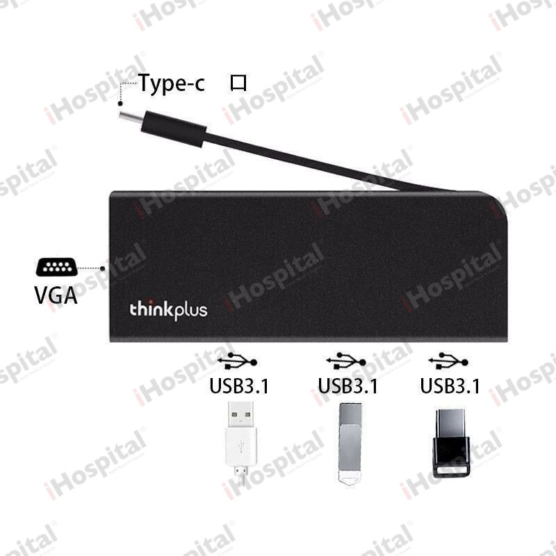 Original Lenovo ThinkPlus USB-C 4-in-1 Hub – 3× USB 3.0, VGA (194552081454)