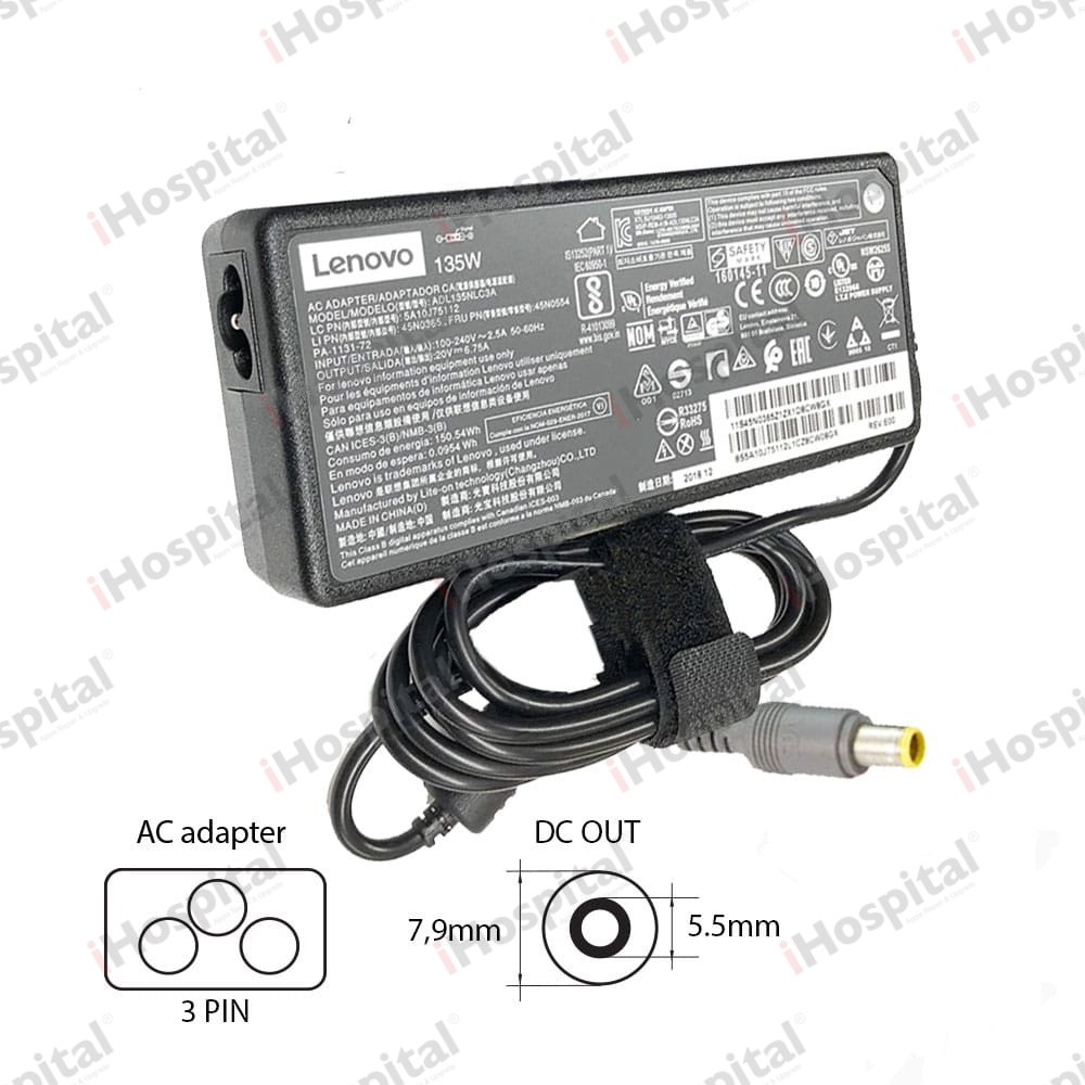 Original Lenovo 135W Laptop Charger 20V 6.75A – 7.9×5.5mm Big Pin (PA-1131-72)