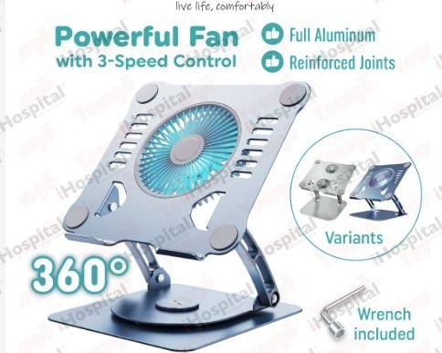 Laptop Stand V5.1 – Aluminium, 360° Rotation, Fan w/ Blue Light, 3-Speed