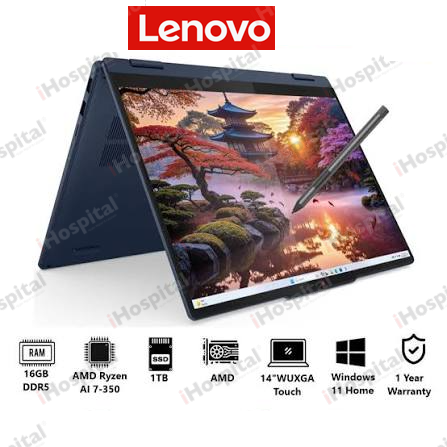 Lenovo IdeaPad 5 2-in-1 14 Inches WUXGA Touchscreen Laptop - AMD Ryzen AI 7 350, 16GB RAM, 1TB SSD, Windows 11 Home
