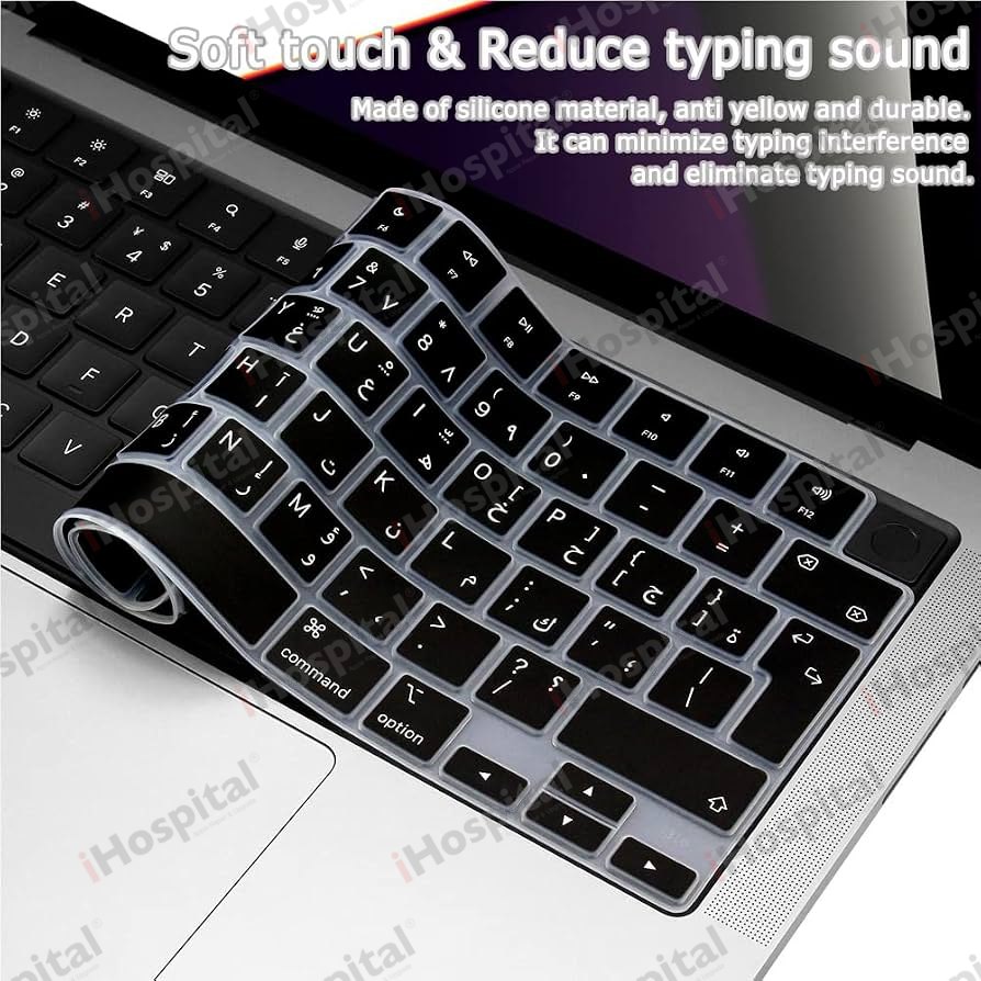Arabic Silicone Keyboard Cover Protector for MacBook Pro & Air (Models A2442, A2485, A2681, A2779, A2992, A2918, A3449, A3429, A3404) – UK/EU Layout