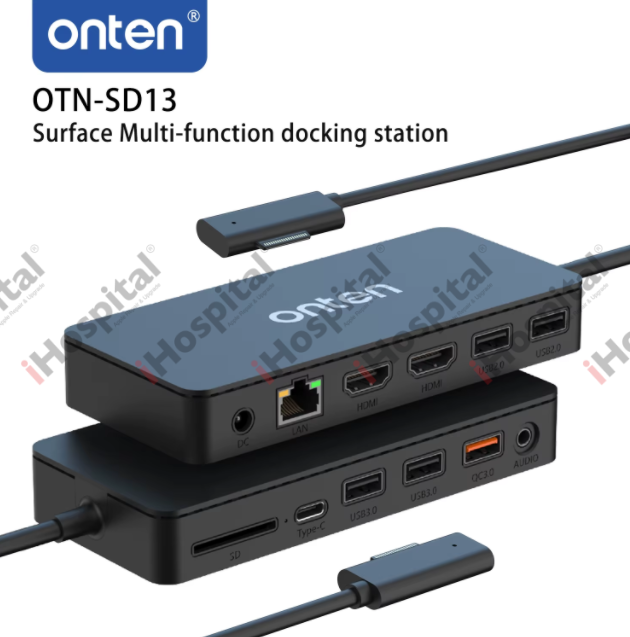 Onten OTN-SD13 12-in-1 Microsoft Surface Multifunction Docking Station (Dual 4K HDMI / Gigabit LAN / QC 3.0 / USB-C / SD)