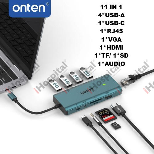 Onten OTN-9591A 11-in-1 USB-C Multifunction Docking Station Hub (4K HDMI / VGA / Gigabit LAN / SD-TF / 100W PD)