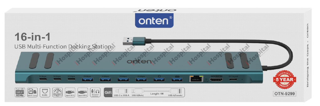 Nten OTN-9299 16-in-1 USB Multi-Function Docking Station Hub (4K HDMI / Gigabit LAN / 4x USB 3.0 / 3x USB-C / SD-TF)