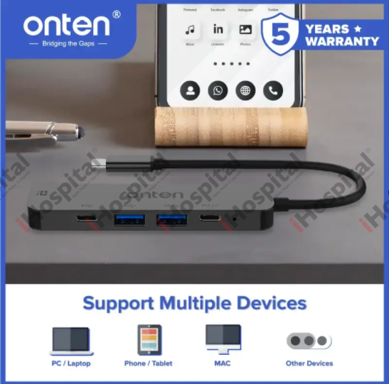 Onten OTN-UC905S 5-in-1 USB-C Hub Adapter (4K HDMI / 2x USB 3.0 / USB-C 5Gbps / USB-C 5V Power)