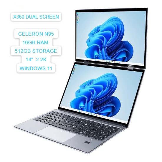 LAPTOP YOGA DUAL SCREEN 14" *2 CELERON N95 16GB RAM 512GB STORAGE