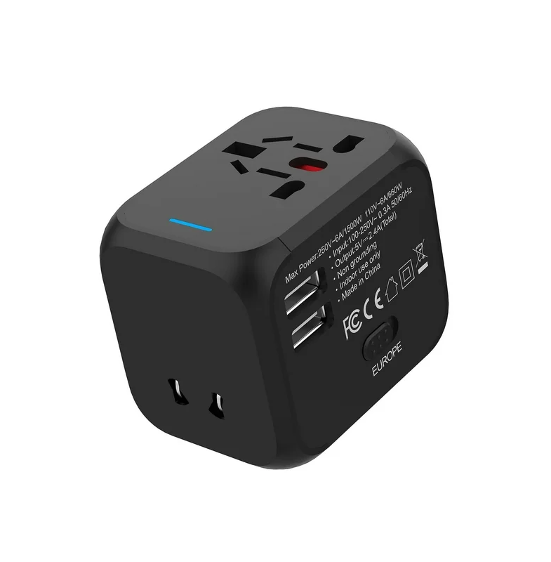 ADAPTER UNIVERSAL WORLDWIDETRAVEL, DUAL USB PORTS  ALL-IN-ONE WALL CHARGER, PERFECT EUROPEAN TRAVEL ADAPTER FOR US, EU, UK, AU COVERS 150+ COUNTRIES  (BLACK ) TA-105PRO