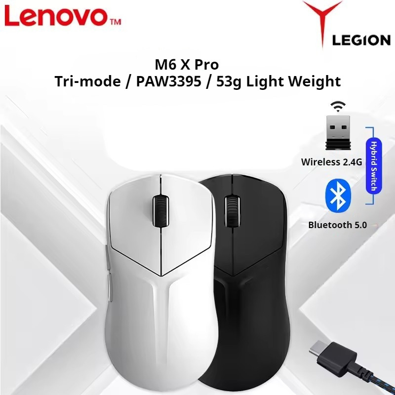 LENOVO LEGION M6X SE GAMING MOUSE THREE MODE BT 2.4GH , CABLE , WIFI BLACK COLOR