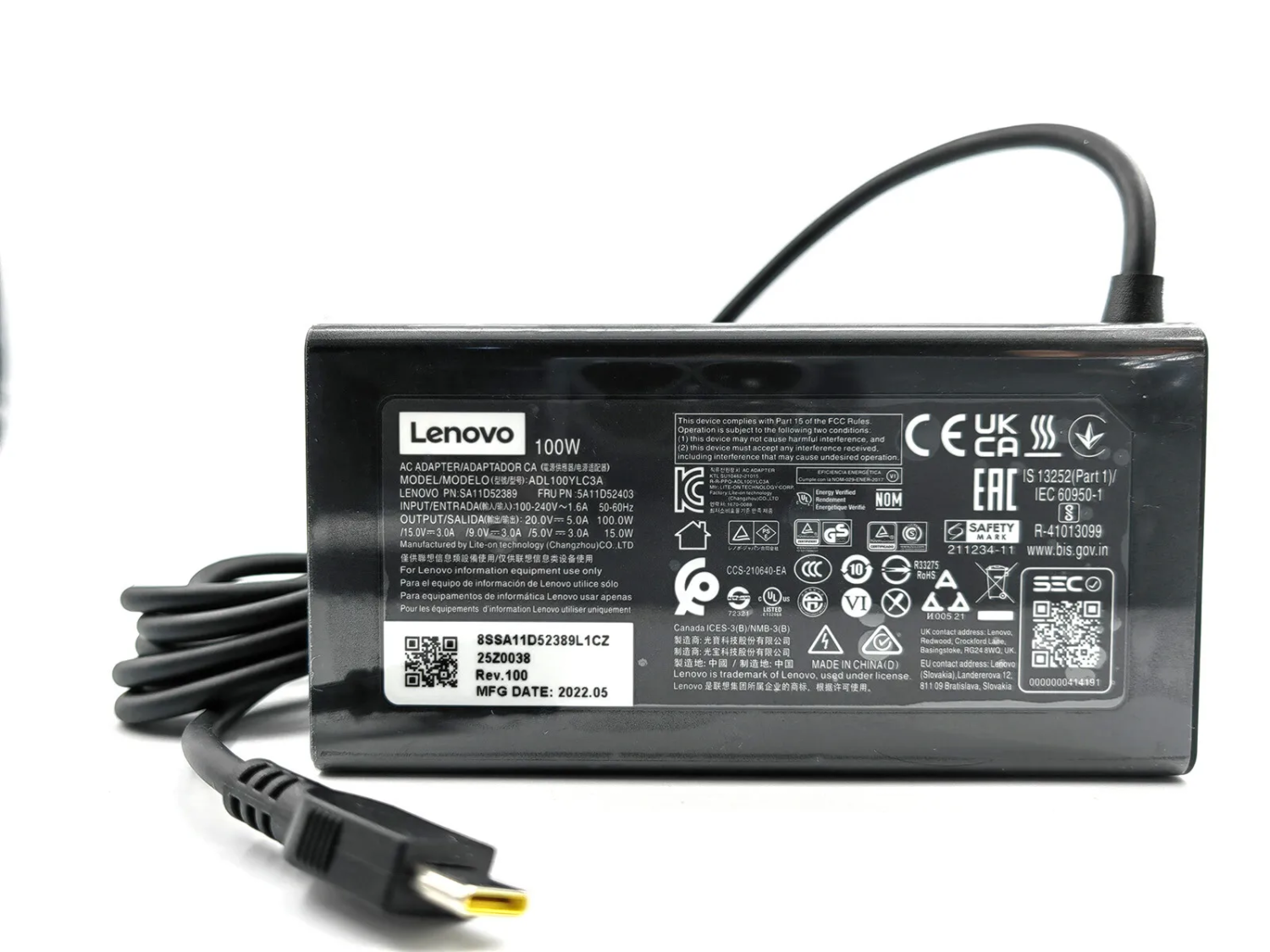 ADAPTER LENOVO  20V 5A 100W TYPE-C ADL100YLC3A ORIGINAL