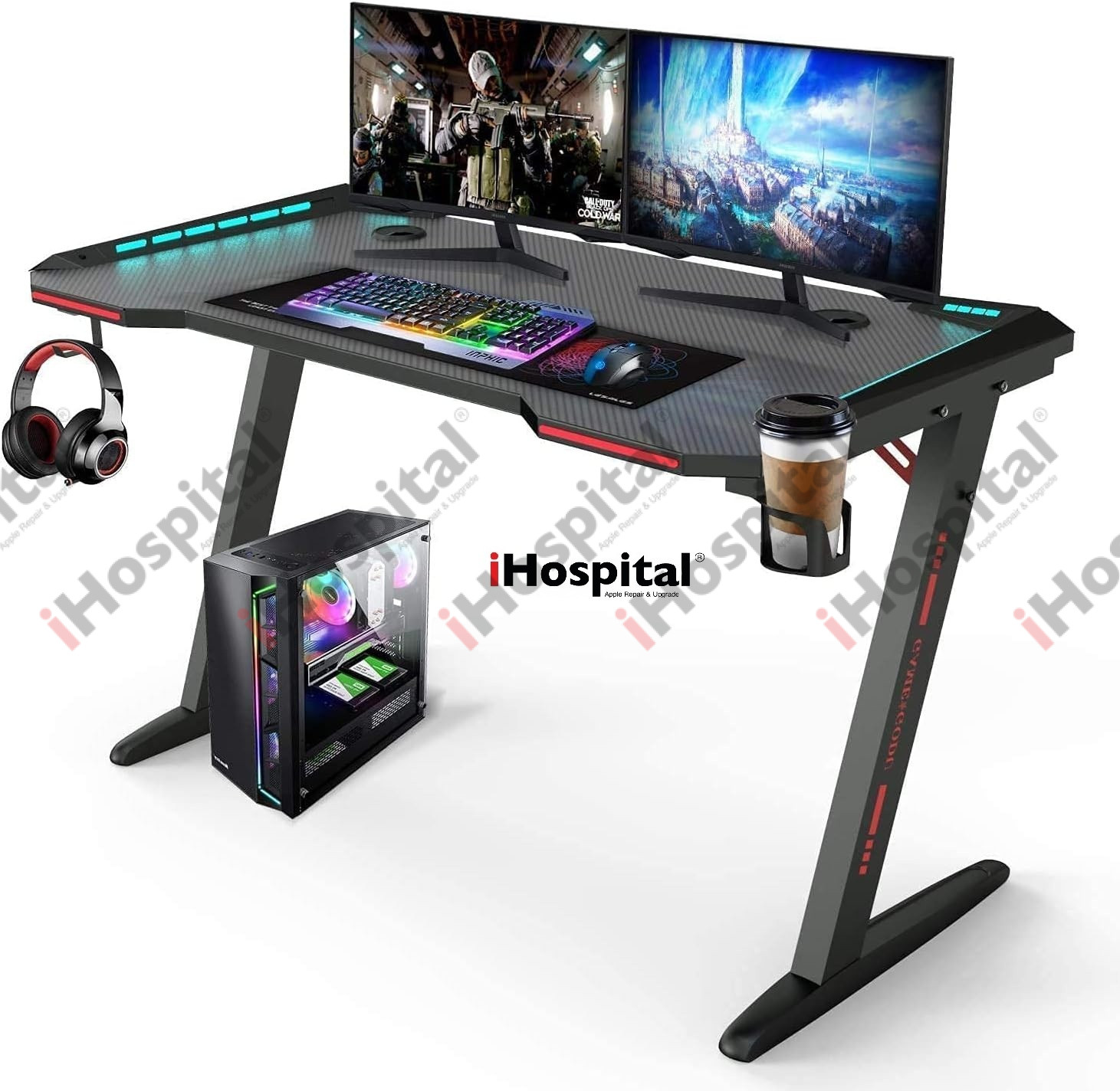 GAMING DESK Z8 120 x 60 x 73 CM RGB WITH HEADSET & CUP HOLDER