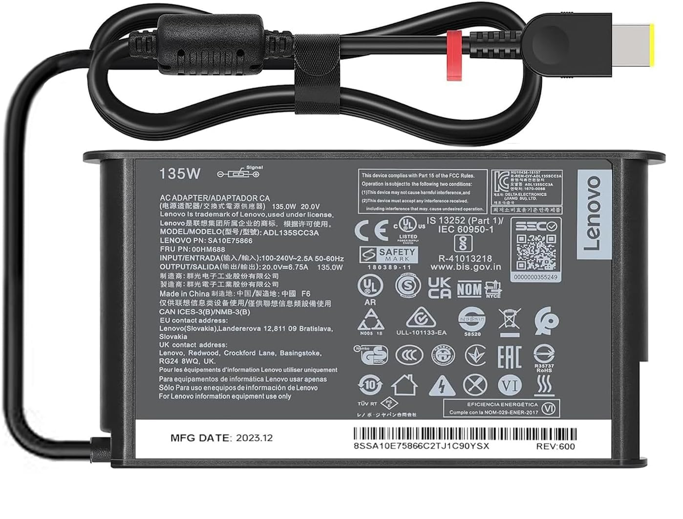 ADAPTER LENOVO 20V 6.75A 135W  USB ADL135SCC3A  ORIGINAL