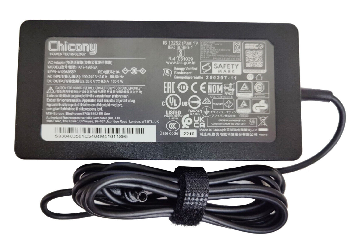 ADAPTER MSI CHICONY 20V 6A 120W 4.5*3.0MM  A17-120P2A/ADP-120VH D  ORIGINAL